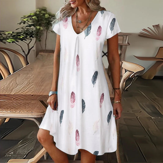 Feather Print Women's Dresses 2024 Short Clothes